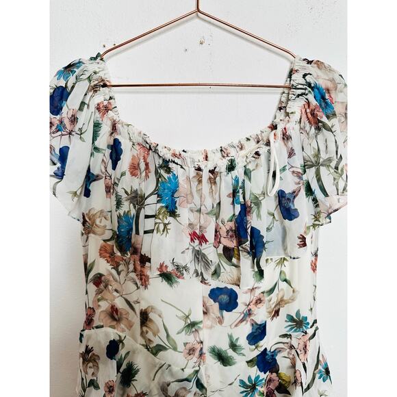 BADGLEY MISCHKA White Floral Printed Off-Shoulder Ruffles High-Low Maxi Dress 16 - Picture 8 of 16